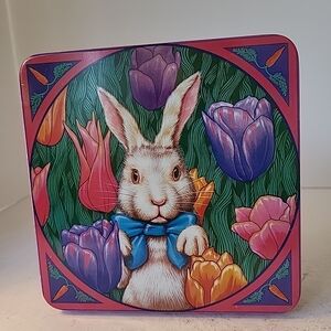 Vintage Dept 56 Garden Bunny Spring Tin 6x6"